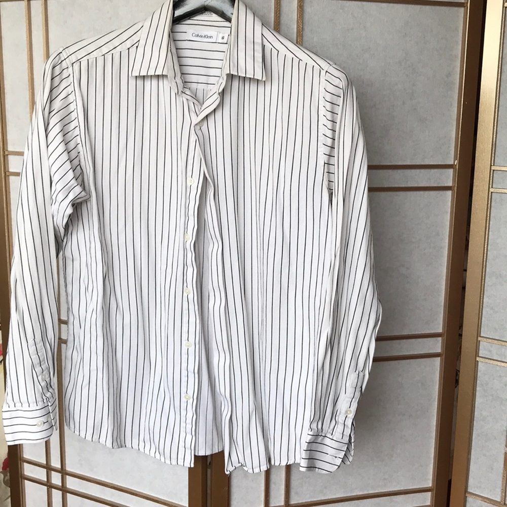 Calvin Klein black and white striped button up
